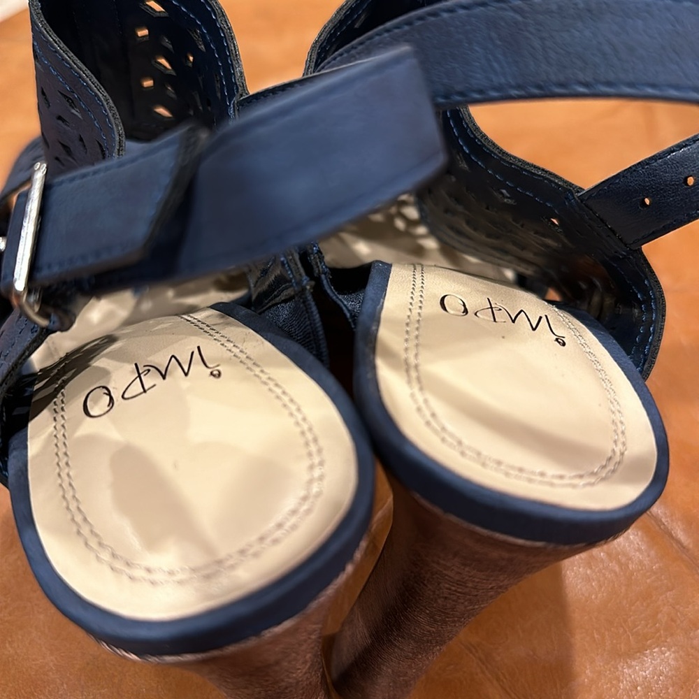 Impo Brand Sandal Heels in Blue with Faux Wood Heel - Picture 9 of 11